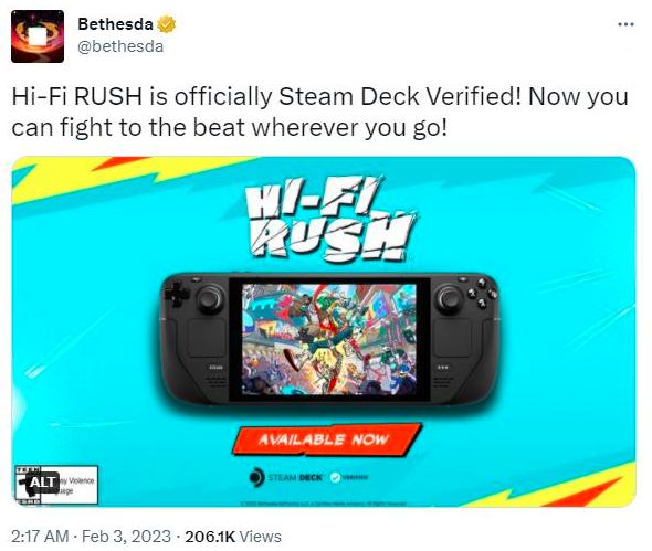 音游'Hi-Fi Rush'现已通过V社掌机SteamDeck认证!